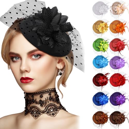Jeyiour 15 Pcs Tea Party Fascinators for Women with Veil - color: Elegant Color