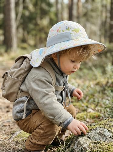 icolor Kids Sun Hat UPF50+ Sun Protection Bucket Hat Toddler Summer Beach Play Hats with Neck Flap for Girl Boy Ages 3~10 - color: Dino Park