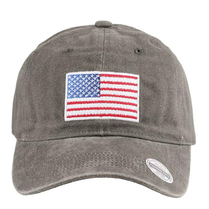 Falari USA Flag Embroidered Baseball Cap, Low Profile Adjustable Dad Hat, 100% Cotton, Pre-Washed - color: Gray