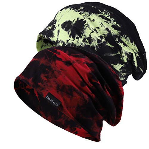 Mens Slouchy Beanie Hat Thin Baggy Summer Skull Cap - color: Green/Claret