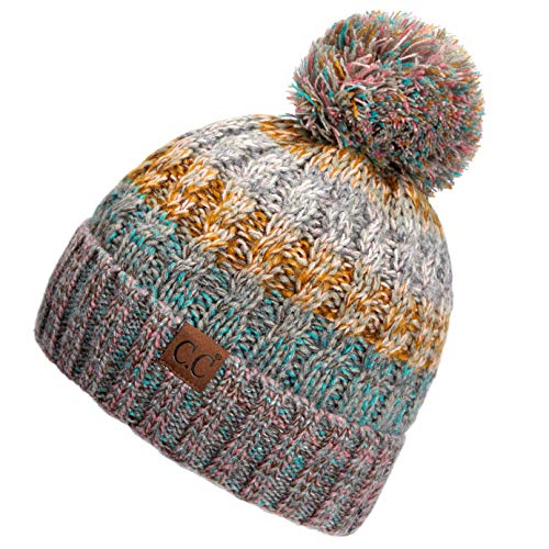 C.C Exclusives Women's Winter Seed Stitched Confetti Pom Beanie Hat (HAT-1816)(HAT-2214)(HAT-2085)(HAT-3841) - color: Rose/Mint