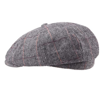 LADYBRO 8 Panel Newsboy Hats for Men Cap Irish Wool Blend Tweed, Adjustable - color: 003 Plaid Grey, size: 6 7/8-7 1/4