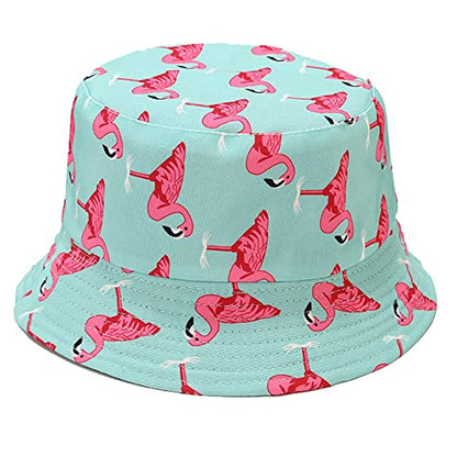 Umeepar Unisex Reversible Packable Bucket Hat Sun Hat for Men Women - color: Flamingo Mint Blue