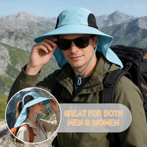 Sun Hat for Men Women with Neck Flap,UPF 50+ UV Protection Fishing Hat - color: 1pack-bluesleeves