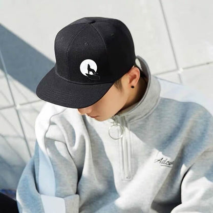 Snapback Hats for Men Flat Bill Hats for Men Fitted Hat Black Baseball Hats Hip Hop Caps - color: Wolf and Moon