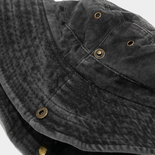 Sun Bucket Hat for Men Women Fishing Beach Safari Trendy Cotton Cowboy Cap for Golf Hiking Hunting Outdoor Boonie - color: Washed Black