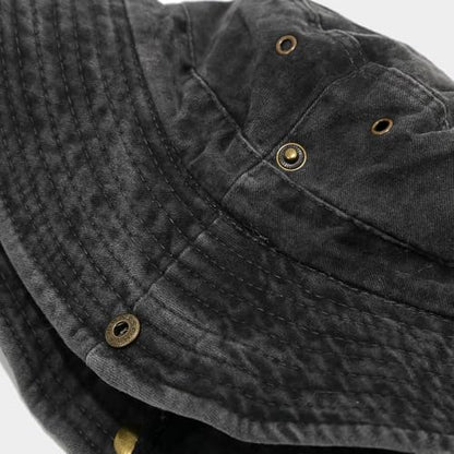 Sun Bucket Hat for Men Women Fishing Beach Safari Trendy Cotton Cowboy Cap for Golf Hiking Hunting Outdoor Boonie - color: Washed Black