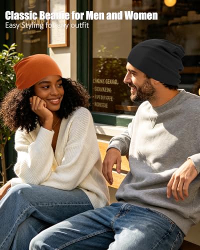 vidsel 100% Cotton Slouchy Beanie for Women Men, Thin Beanies Winter Hat - color: Orange