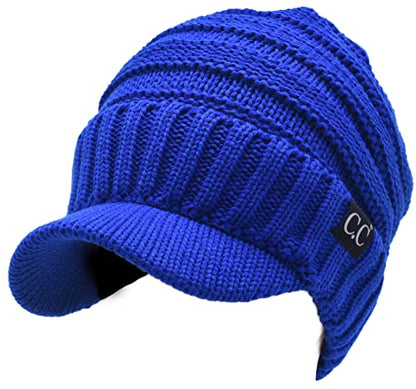 C.C Trendy Warm Oversized Chunky Soft Oversized Ribbed Slouchy Knit Hat with Visor Brim - color: Royal Blue