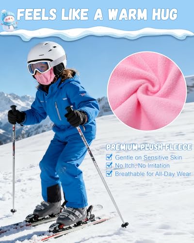 AWAYTR Kids Balaclava Ski Mask for Boys Girls - Fleece Windproof Winter Cap - color: Pink