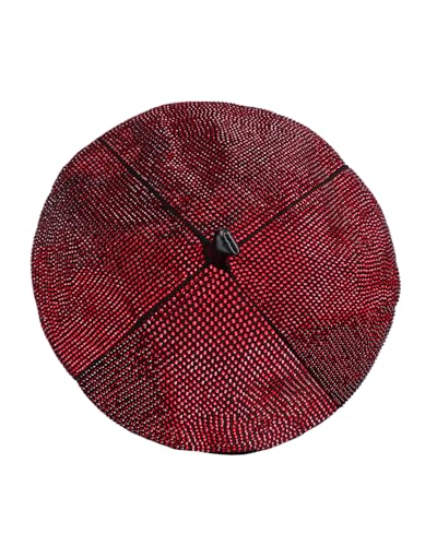 MINGSEECESS Women PU Leather French Black Beret Hat Causal Beanie Hat - color: Rhinestone-red