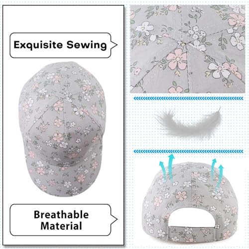 Peecabe Plain Toddler Baseball Hat Unisex Cotton Kids Trucker Hat Adjustable Baby Boys Sun Caps Girls Baseball Cap 1-5Y - color: Flower Gray, size: 2-4T