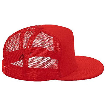 OTTO SNAP Round Flat Visor High Crown Mesh Back 5 Panel Trucker Snapback - color: Red