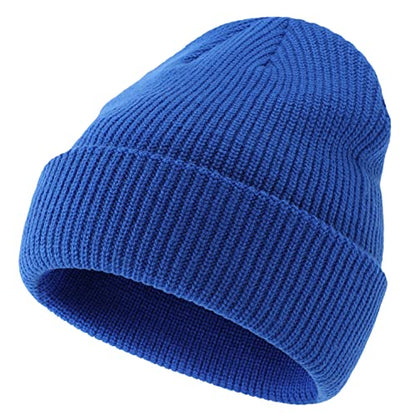 Connectyle 2 Pack Classic Cuffed Beanie Hat for Men & Women Warm Winter Knit Hat Thick Beanies Skull Cap Acrylic Watch Cap - color: Black+royal Blue