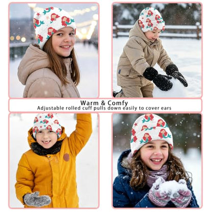Kids Beanie Knit Hat Winter Unisex Cuffed Beanies Skull Cap Warm Double Layer Thick Acrylic Cute for Girls Boys - color: Mermaid