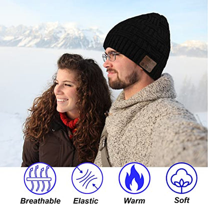 Wireless Beanie Hat for Men Women Wireless Music hat with Headphones Headset Speaker Mic Music Beanie Hat Unisex Knit Outdoor Sports Running Cap with Microphone Teens Tech Gifts - color: Black-01