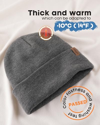 FURTALK Beanie for Men Women Cuffed Thick Knitted Winter Hat Skull Cap - color: Dark Grey