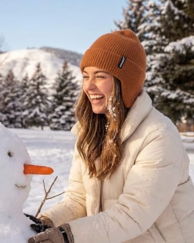 Zylioo XXL XL L Beanie for Big Heads Men Women, Ear Flap Winter Knit Hat - color: Khaki Brown, size: X-Large-3X-Large