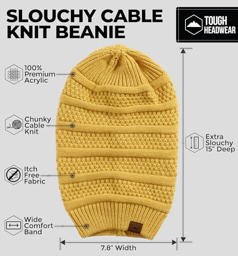 Tough Headwear Slouchy Oversized Beanie Hat - Warm Winter Hats for Women - Stretch Fit Mens Beanie - color: Mustard