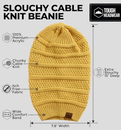 Tough Headwear Slouchy Oversized Beanie Hat - Warm Winter Hats for Women - Stretch Fit Mens Beanie - color: Mustard