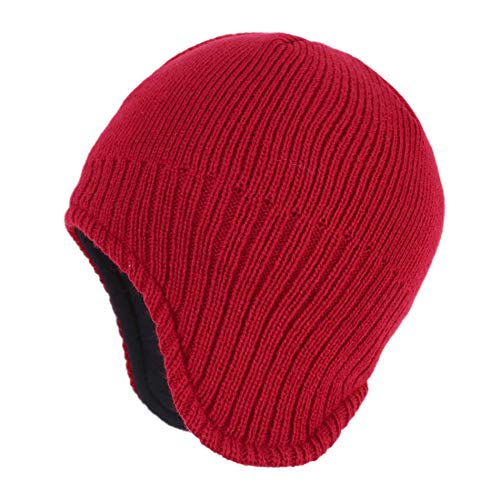 Connectyle Men's Knit Winter Hat with Ear Flaps Fleece Lined Beanie Warm Knitted Skull Cap Beanies Watch Hat - color: Red