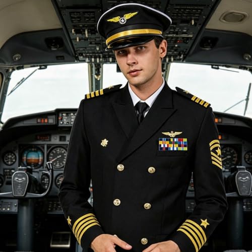 Adjustable Pilot Hat,Black Pilot Costume Accessories for Adults,1 Pack