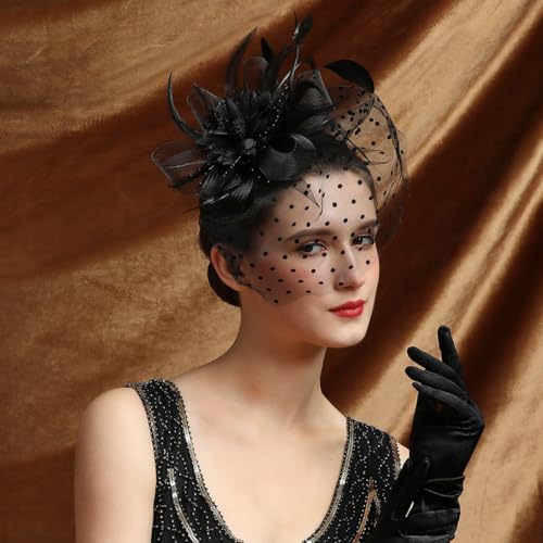 Fascinators Hat Feather Headband Women's Fascinators Tea Party Headwear with Clip Derby Hat for Girls and Women - color: 1 Black