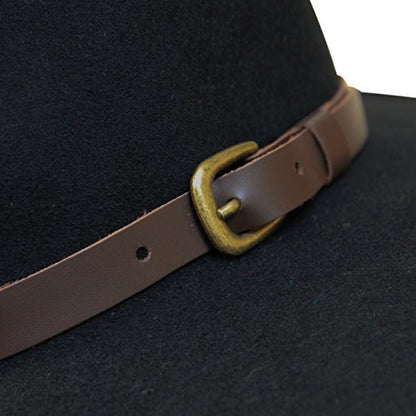 B&S Premium Lewis - Wide Brim Fedora Hat - 100% Wool Felt - Water Resistant - Leather Band - color: Black, size: 7 3/4