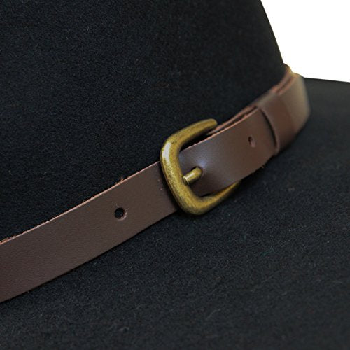 B&S Premium Lewis - Wide Brim Fedora Hat - 100% Wool Felt - Water Resistant - Leather Band - color: Black, size: 7 1/4-7 3/8