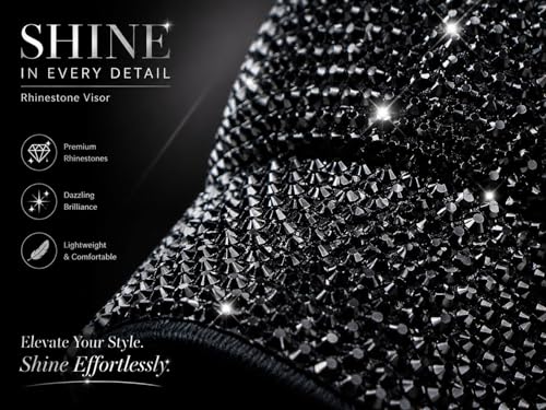 Women Shiny Rhinestone Bling Sun Visor Adjustable Tennis Beach Ponytail Hat - color: Black Hat+black Rhinestone