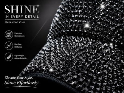 Women Shiny Rhinestone Bling Sun Visor Adjustable Tennis Beach Ponytail Hat - color: Black Hat+black Rhinestone
