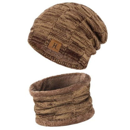 FZ FANTASTIC ZONE Men's Winter Beanie Hats Neck Warmer Warm Infinity Scarf - color: Khaki