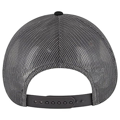 Ashen Fane 6 Panel Blend Twill Structured Low Profile Mesh Back Snapback Trucker Hat - color: Blk/Gry/Ch.gry