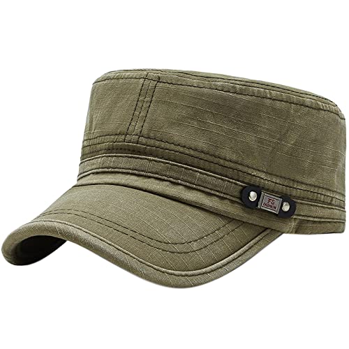Unisex Cadet Army Cap Adjustable Flat Top Cap Washed Cotton Military Hat Baseball Cap - color: Green