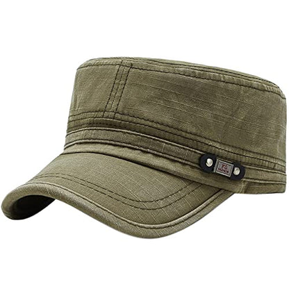 Unisex Cadet Army Cap Adjustable Flat Top Cap Washed Cotton Military Hat Baseball Cap - color: Green