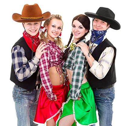 4 Pack Pinch Front Cowboy Hat Novelty Western Cowboy Cowgirl Hat for Adult Halloween Cosplay Dress up - color: Black, Pink, White, Brown