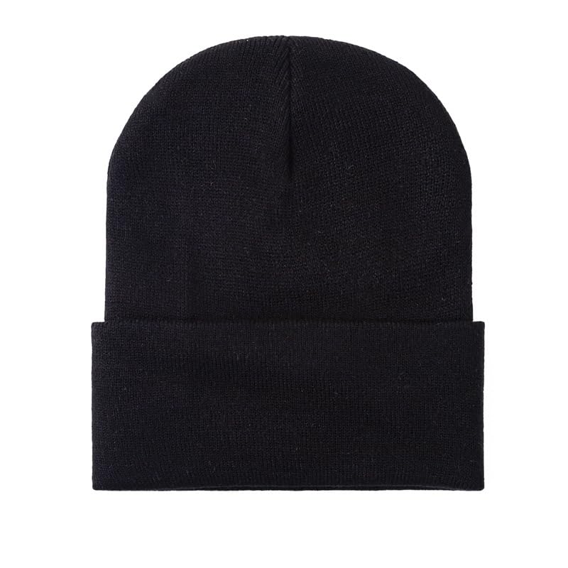 HIWIND Beanie for Men Women Knit Cuffed Winter Beanies Skull Cap Hat - color: Black