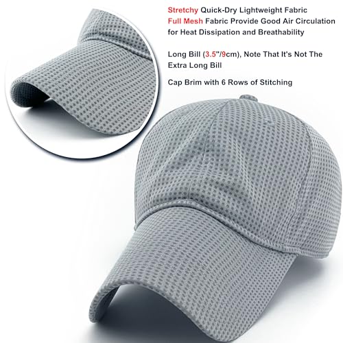 Long Brim Golf/Running Hat Full Mesh Baseball Cap Breathable - color: Light-grey, size: X-Large-XX-Large