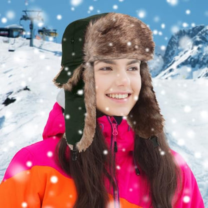 SATINIOR 1 Pcs Unisex Trapper Hat with Chin Strap Earflaps Hat - color: Dark Green