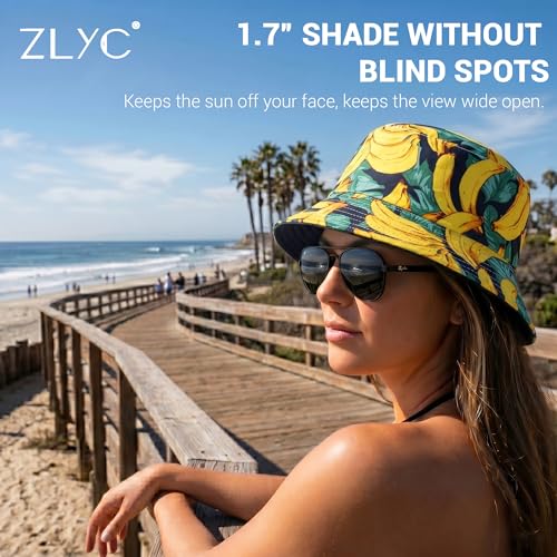 ZLYC Printed Bucket Hat for Women Men Packable Summer Sun Hat for Beach - color: Banana Yellow
