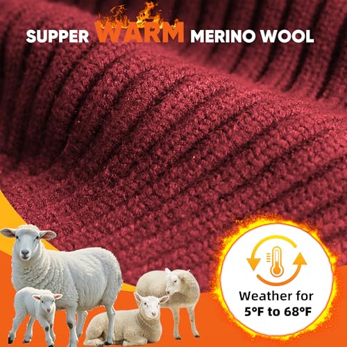 Winter Beanie Merino Wool Fleece Lined for Men Women Soft Warm Knit Hat Ski Stocking Cuffed Cap - color: Red