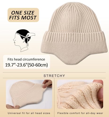 HiRui Knitted Beanie Hats Winter Hats Ear Covers for Men Women Kids Warm Slouchy - color: Beige
