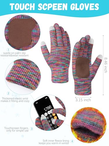 Winter Hat Scarf Gloves Set, Fleece Lined Cable Knit Pompom Hat Women Gift - color: Black Multi