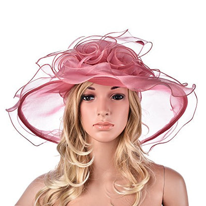 Lawliet Womens Flower Wedding Occasion Wide Brim Church Dress Sun Hat A341 - color: Medium Pink, size: One Size
