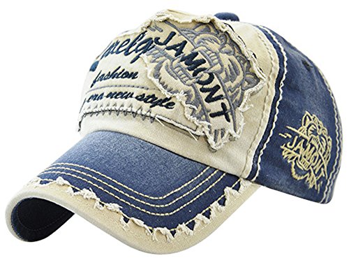 Vintage Distressed Washed Cotton Adjustable Baseball Cap Dad Hat - color: Blue