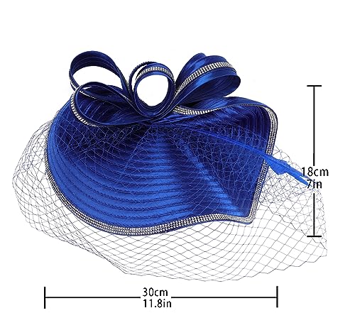 ORIDOOR Women Fascinators Derby Church Tea Party Wedding Flower Feathers Headpiece with Headband Clips - color: A Royal Blue