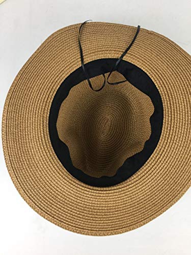 Lanzom Women Wide Brim Straw Panama Roll up Hat Fedora Beach Sun Hat UPF50+ - color: 02-fold Belt Beige, size: One Size-Medium