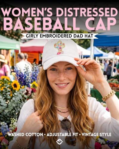 Funky Junque Distressed Baseball Cap, Vintage Embroidered Dad Hat - color: Cactus - White