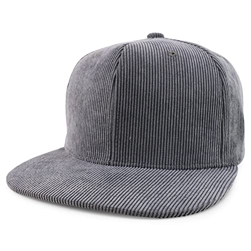 Trendy Apparel Shop High Profile Structured Woven Corduroy Plain Snapback Cap - color: Grey