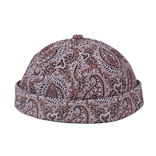 Mens Printed Docker Cap Hats Beanie Sailor Cap Hat Rolled Cuff Retro Brimless Hat - color: Khaki